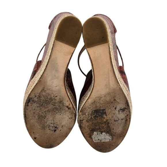 B Brian Atwood Leather Dekoda Snake-Print Platform Wedge Sandals Size 6 - Picture 9 of 10